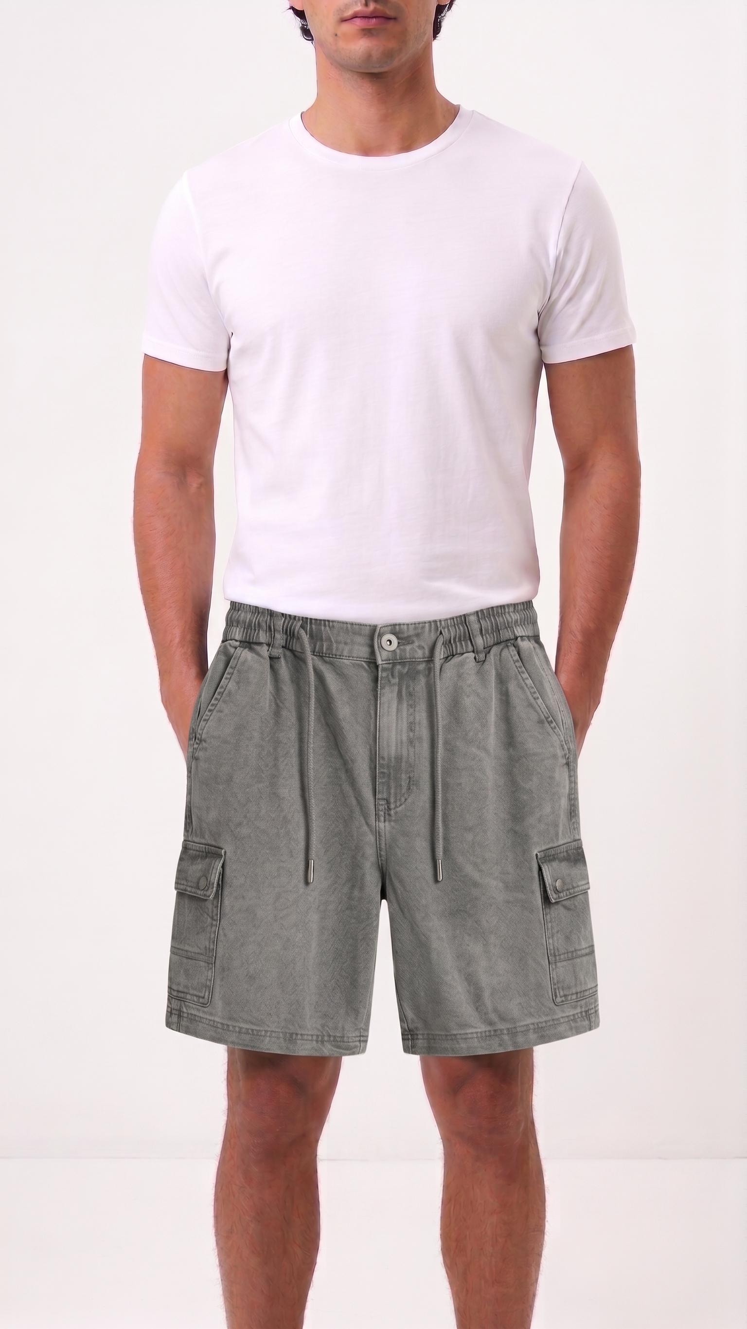 Denim Cutoff Shorts – Light Grey