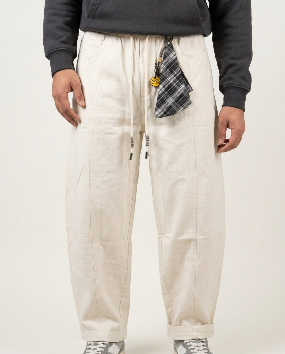 White Baggy Jeans with Plaid