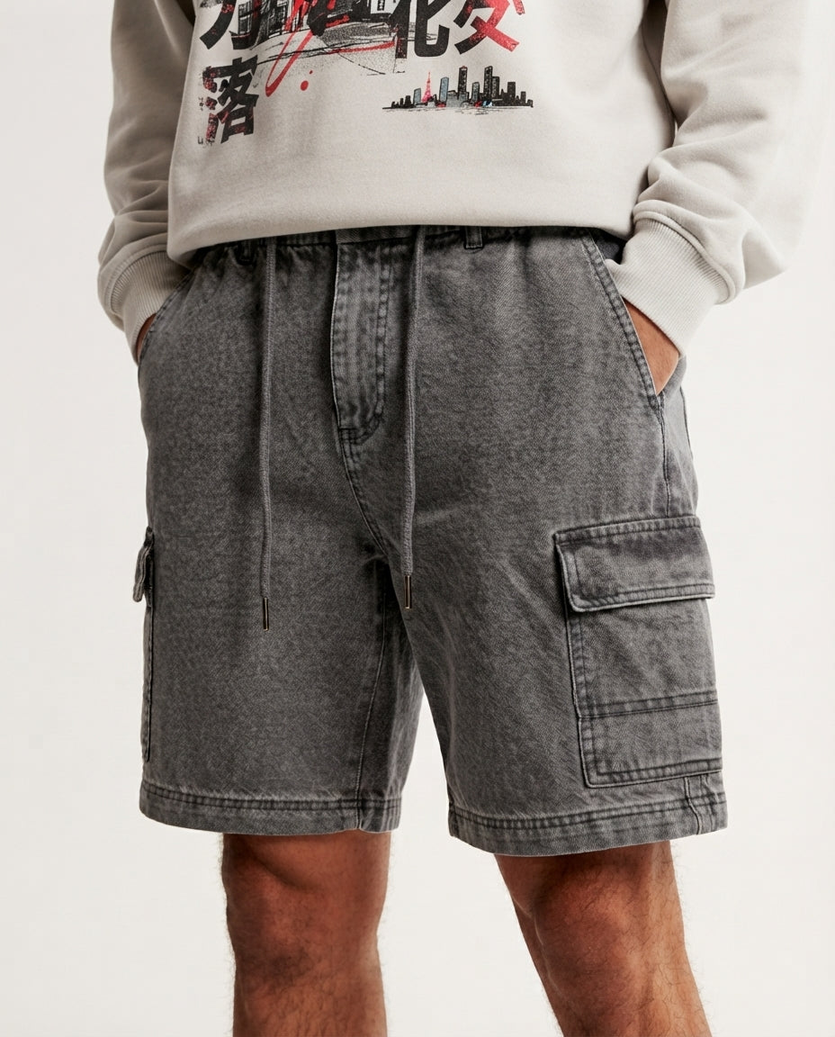Denim Cutoff Shorts – Charcoal Grey