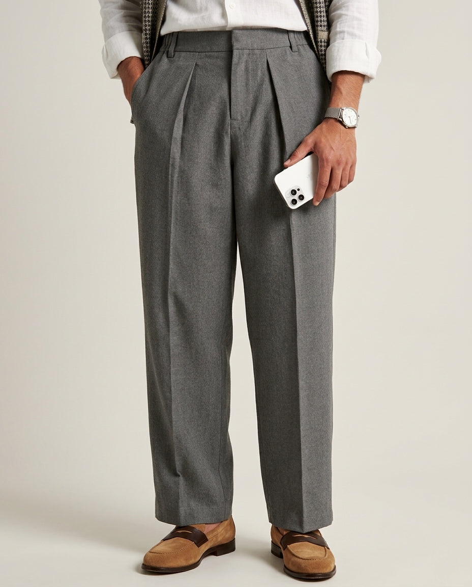 Old Money Oversized Polyester & Cotton Blend Pants