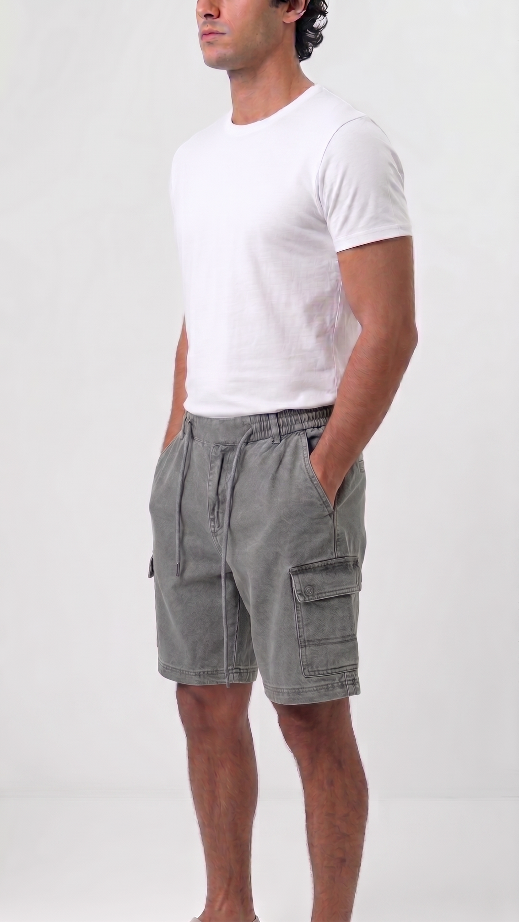 Denim Cutoff Shorts – Light Grey