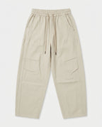 Beige Baggy Drawstring Jeans