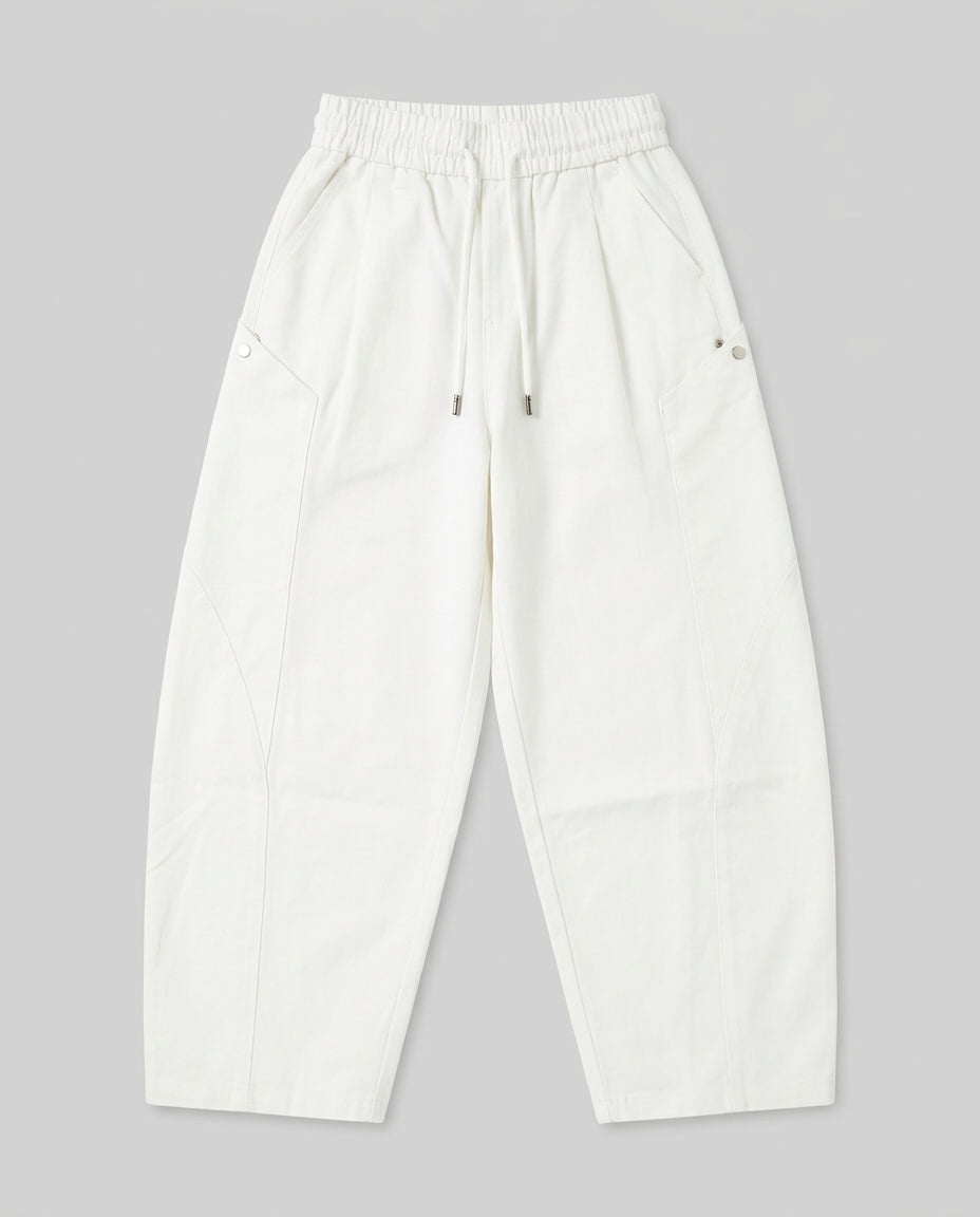 White Baggy Drawstring Jeans