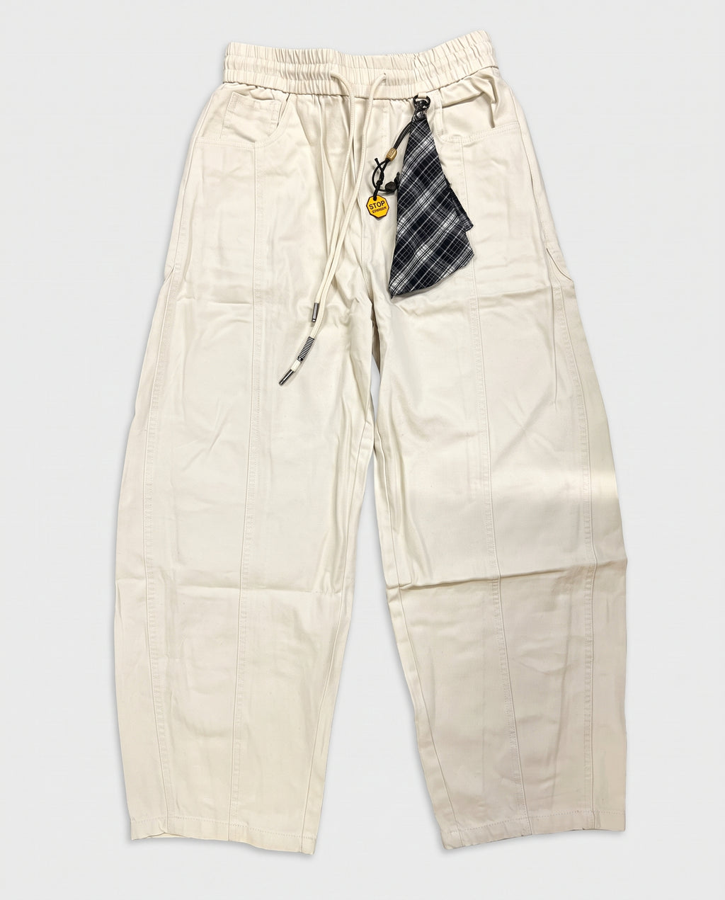 White Baggy Jeans with Plaid