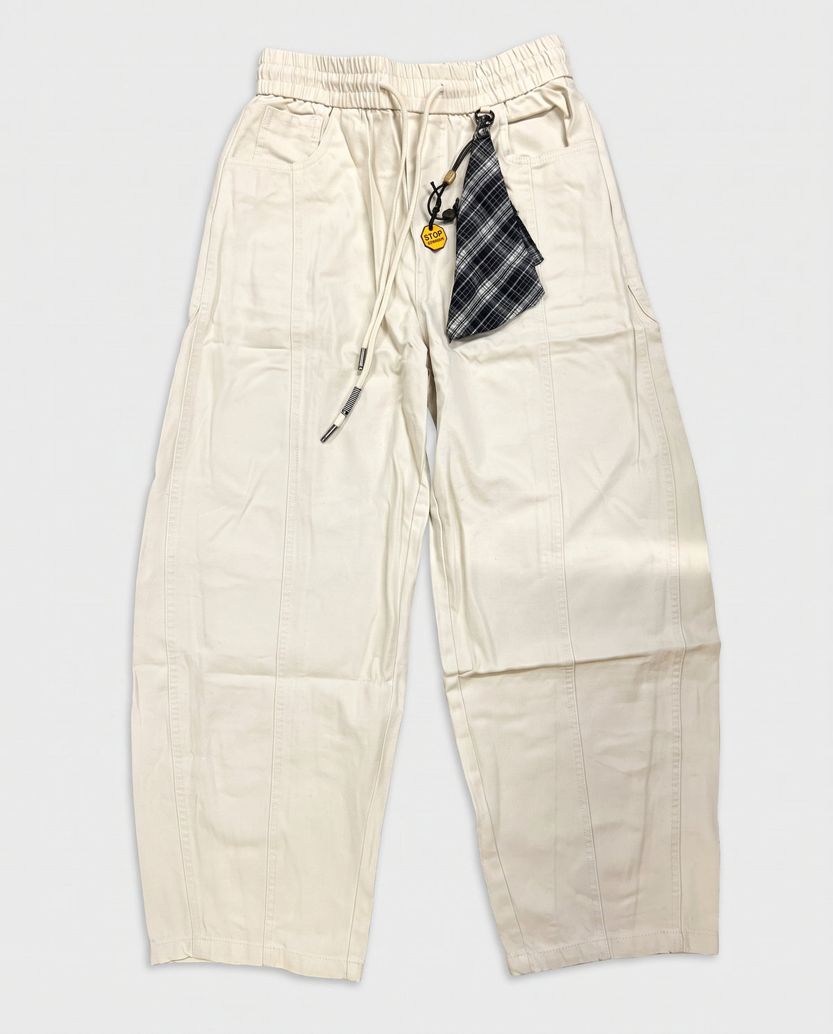 White Baggy Jeans with Plaid